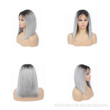 Brazilian Human Hair Cuticle Aligned Short Bob Wigs 1b/gray Lace Front Human Hair Wigs Bleached Knots Lace Front Human Hair Wig